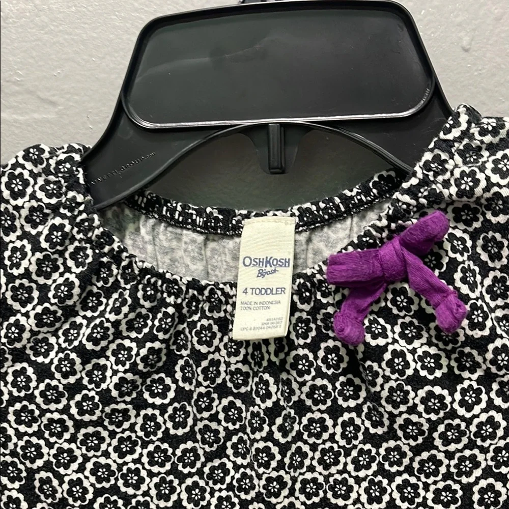 OshKosh Black and White Floral Dress with Purple Bow‎